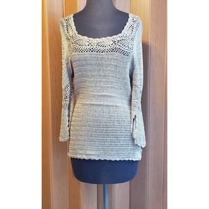 Bette Sung size XL tan crochet lace blouse